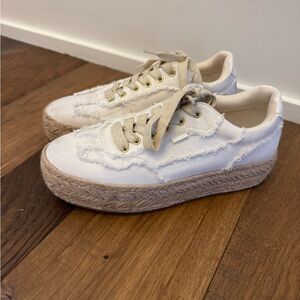 White and Tan Platform espadrille Sneakers